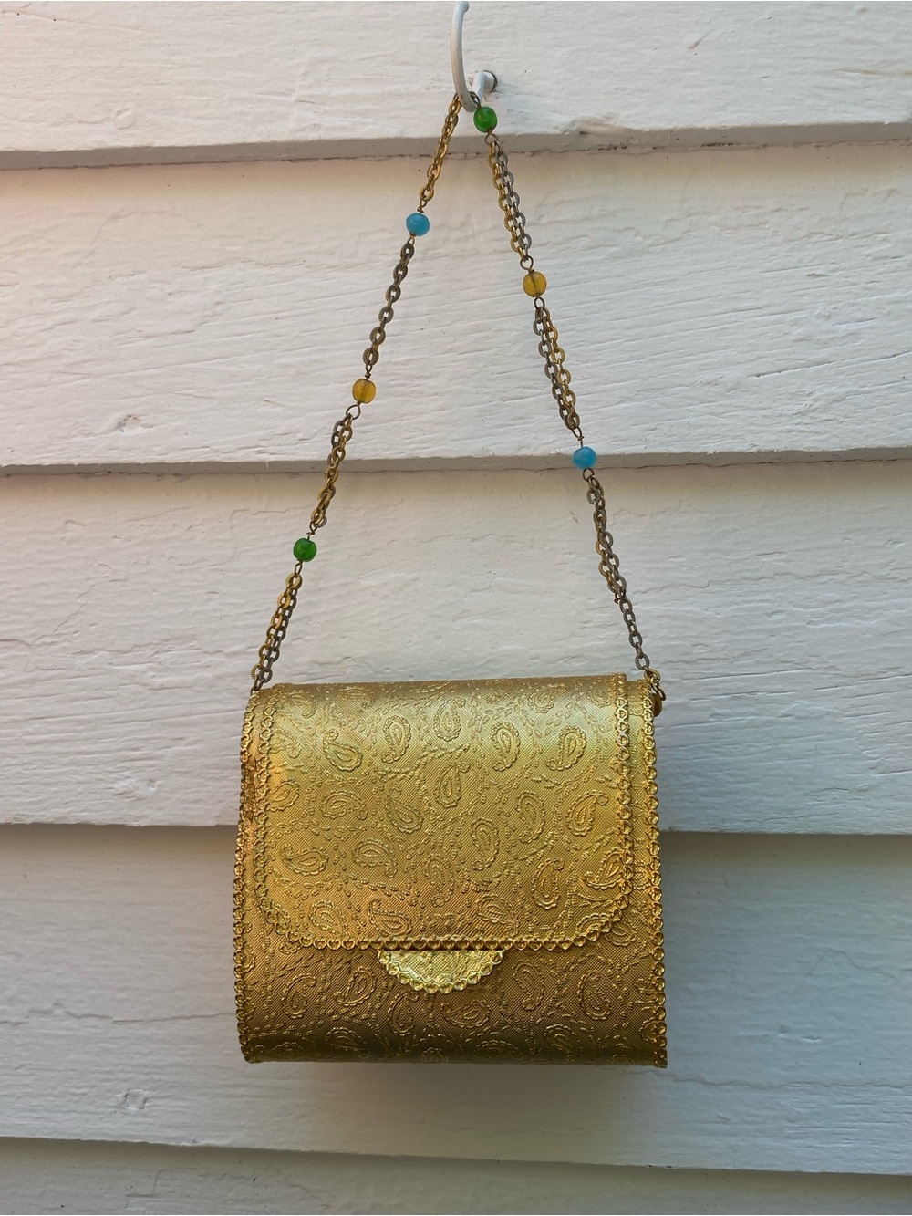 Vintage Italy Gold Metal Paisley Embossed Evening Shoulder Bag Minaudière - Picture 7 of 17